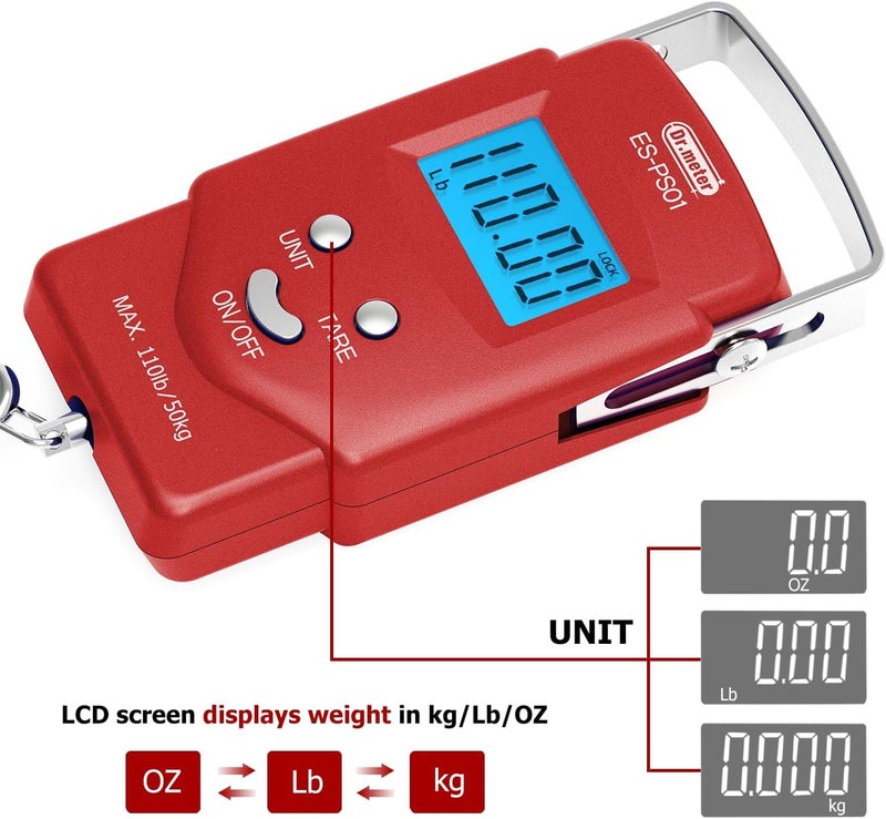 Dr.Meter Fish Scale Luggage Scale Fishing Gear - 110lb Backlit LCD Display Digital Scale with Built-in Measuring Tape - Fishing Scale with 2 AAA Batteries, Pocket Size - Fishing Gifts for Men - Image 3